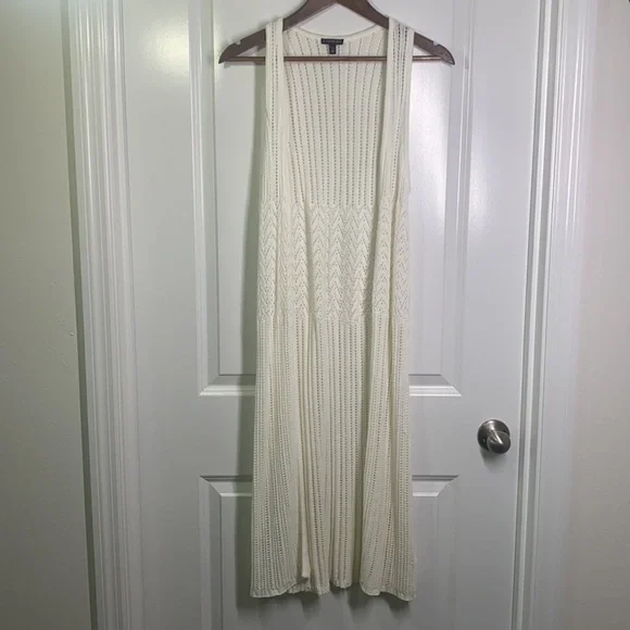 Express - Ivory Long Knit Tank Cardigan Size XS/S - Picture 2 of 9